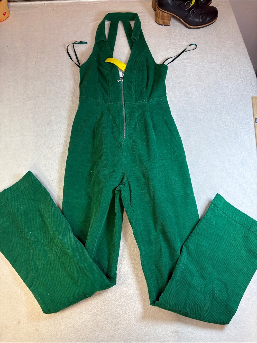 Urban Outfitters Emerald Green Halter Zip-Front Wide-Leg Jumpsuit